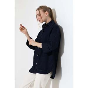 Camisa Oversize con Botones 6262 - Estilo Slap Azul Marino - Product Image 5