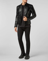 Veste en cuir véritable pour homme, col montant, effet python, en cuir de vachette, couleur noire, personnalisation disponible