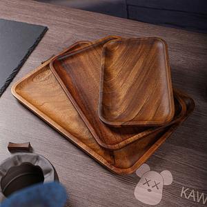 Plateau de service rectangulaire en bois d'acacia, assiette à dîner, plateau à pain, plateau à collations, plateau à thé pour restaurants - Product Image 3