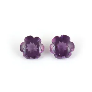 Natural African Amethyst Loose Gemstone Round Flower Shape Purple Color Top Quality Wholesale Lot For Making Jewelry