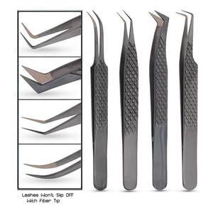 Ensemble de 4 pinces à épiler pour extensions de cils, pointe en nano-fibre, pointe pointue, excellente adhérence, acier japonais - Product Image 1