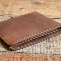Dompet Pria Kulit Sapi Asli Crazy Horse Buatan Tangan Sederhana Retro Grosir, Dompet Lipat Pendek Saku Terbuka, Untuk Penggunaan Sehari-hari, Portabel