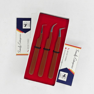 Pince à épiler professionnelle d'extension de cils en acier inoxydable couleur brun foncé avec pointes argentées outil de beauté durable - Product Image 2