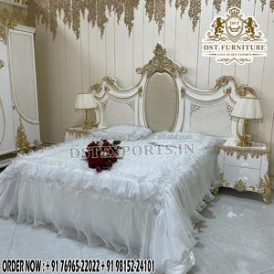 Cama clásica de madera maciza King Size con mesitas de noche Juego de dormitorio de lujo de 5 piezas en oro antiguo Juego de dormitorio Royal King Size - Product Image 6