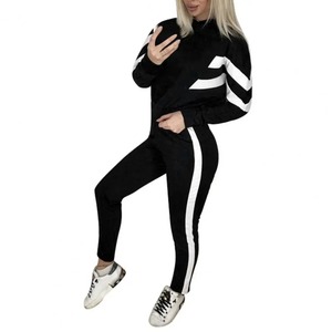 Populaire survêtement femmes sweat pantalons de survêtement contraste couleur cordon côtelé manchette vêtements de sport ensemble dressing - Product Image 1