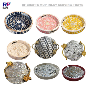 Modern Luxury Large <b>Round</b> Wood <b>Tray</b> Home Use Mother of Pearl Inlay Breakfast Plate Custom Size <b>Serving</b> Food Factory Wholesale - Product Image 3