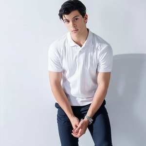 Vente en gros directe d'usine polo pour hommes tricoté gaufré logo personnalisé t-shirt polo tricoté blanc 100% coton aiguille gaufré goutte - Product Image 2