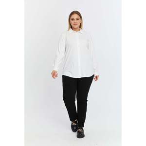 Chemise en maille drapée en mélange de modal grande taille RMG pour femme, chemisier blanc confortable à manches longues et coupe ample - Product Image 5