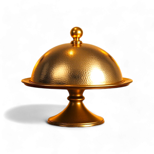 Gold Hammered Dome Round <b>Cake</b> <b>Stand</b> <b>with</b> <b>Lid</b> Premium Metal Serving Tray Display Platter for Desserts Catering, and Luxury Events - Product Image 1