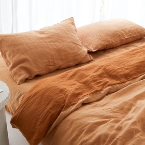 Funda de edredón de lino europeo de 200TC al por mayor, dos colores, tamaños Queen/King, canela, sándalo sólido para el hogar, bodas - Product Image 2