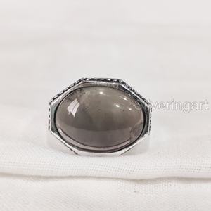Grossiste Bague pour homme Quartz fumé naturel Pierre précieuse Bague de naissance d'avril Toutes tailles Bijoux fins arabes Bague en argent sterling 925 - Product Image 4