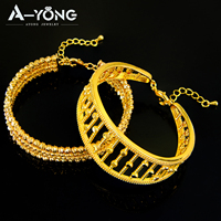 Luxueux Ensembles Bracelet et Bague Tendance avec Perles d'Or, Bijoux Ajustables Massifs Plaqués Or 18 Carats de Haute Qualité pour Fête et Mariage
