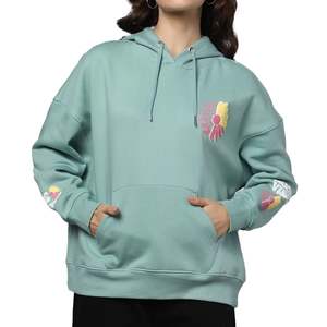 Sudadera con capucha de algodón de gran tamaño para mujer, tejido de invierno estampado popular con logotipo personalizado en la parte delantera - Product Image 1