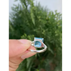 14k Yellow Gold for Swiss Blue Topaz <b>Ring</b> for <b>Men</b> Emerald Cut Invisible Setting for Engagement IGI Certified Gemstone Number - Product Image 6