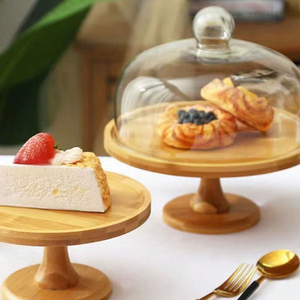 Stylish Wooden Cake Stand With <b>Glass</b> <b>Dome</b> Ideal For Hosting Afternoon Tea Parties Birthday Parties And Festive Celebrations - Product Image 1