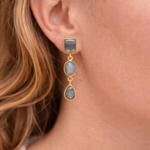 Boucles d'oreilles classiques pour femmes en argent sterling 925 plaqué or, faites à la main avec pierre précieuse naturelle labradorite, qualité supérieure, cadeau idéal - Product Image 1