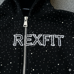 Sweat à capuche noir zippé avec strass sur toute la surface, design de sweat à capuche avec tissu doux, fermeture éclair sur le devant, style à capuche, parfait pour un usage décontracté - Product Image 2