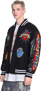 แจ็คเก็ตพิมพ์ลายกราฟิกสำหรับผู้ชาย, เสื้อแจ็คเก็ตปาร์เก้ปาร์เก้ขนแกะหนาสไตล์วินเทจซูเปอร์สตาร์ - Product Image 3