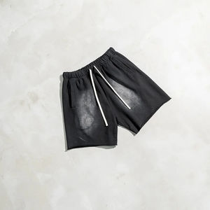 Shorts en molleton français unisexe, sans motif, avec poches, effet délavé au soleil, de haute qualité, grammage lourd, shorts à double couche personnalisés - Product Image 5