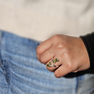 แหวนเงินปรับได้เพอริโดทแหวนเงินสองวงปรับได้สวมแหวนเงินปรับได้ - Product Image 3