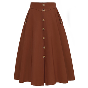 Vintage <strong>a</strong> <strong>Line</strong> <strong>Skirt</strong> for Women High Waisted Midi Pleated <strong>Skirts</strong> With Buttons&amp;Pockets - Product Image 4