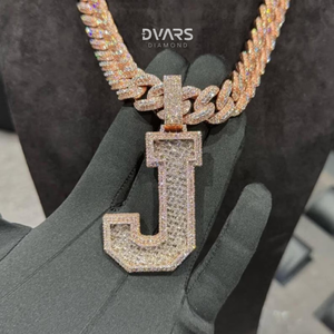 Emerald Cut VVS1 Moissanite Layered Letter "J" Pendant Baguette Font Hip Hop <b>Custom</b> <b>Name</b> <b>Necklace</b> Iced Out Pendant Rappers Hip - Product Image 1