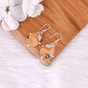 Pendientes Colgantes de Latón Plateado con Piedras Preciosas de Jaspe Malinga, Novedad, para Mujer, Joyería de Fiesta - Product Image 3