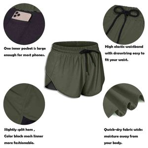 Women's High Waist Running Shorts Solid Olive Green Drawstring Quick Dry Sporty Fit Knitted Polyester Spandex - Product Image 4