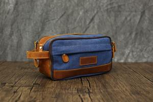 Kit Dopp de lona de cuero hecho a mano, neceser de viaje, aseo, organizador de afeitado cosmético para hombres, - Product Image 4
