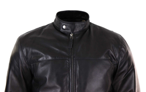 Chaqueta de cuero de vaca para hombre, estilo casual de invierno, estilo moderno de calle, con cuello alto cálido, chaqueta de buena calidad para hombre - Product Image 3