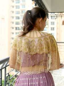 <b>Fringe</b> <b>Beaded</b> Tassel Cape Sequin Embroidery Metallic 100% Polyester Fabric Sleeveless Empire Waist A-Line Silhouette Club Dress - Product Image 3