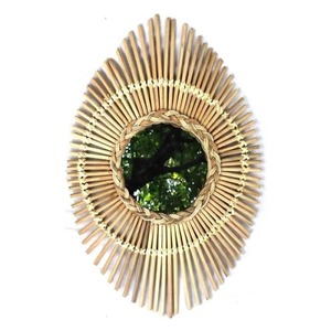 Luxe Moderne Rotin Osier Film Style Miroir En Forme D'oeil Arrangement Art Déco Suspendu Décoration de La Maison pour Salon Mur - Product Image 4
