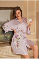 Pijamas de Algodón Personalizadas para Mujer, Primavera/Verano, Estilo Lujoso, Manga Larga, Cuello en V, Camisón/Bata de Baño Fresca al Tacto