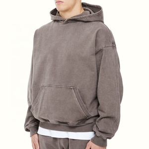 Sweats à capuche délavés à l'acide poids lourd 400 Gsm logo personnalisé sweat à capuche lavé vintage gris foncé vierge pour hommes OEM - Product Image 4