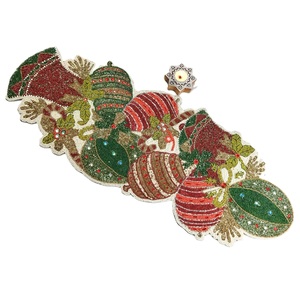 Christmas Themed Cotton Beaded Table Runner Embroidered Festive Holiday <b>Cloth</b> Mat for Home Hotels Parties Decorations - Product Image 1
