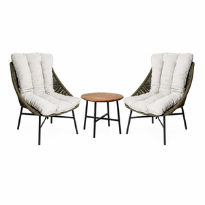 Outdoor Rattan Furniture Set with Teak Wood <b>Table</b> for <b>Balcony</b> Patio Garden 2-Seater - Product Image 3