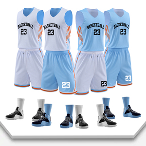 Uniformes de Baloncesto Blancos al por Mayor, Último Diseño Reversible Sublimado, Uniforme Personalizado Azul Cielo y Blanco - Product Image 1