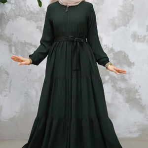 Abaya élégante à col bateau brodée décontractée pour femmes Tissu Nida de qualité supérieure Design modeste et élégant Longueur au sol Manches longues Respirant - Product Image 1