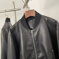 Blouson court rétro pour femme, style automne-hiver, couleur unie, fermeture éclair, décontracté, polyvalent, en cuir, imperméable et respirant