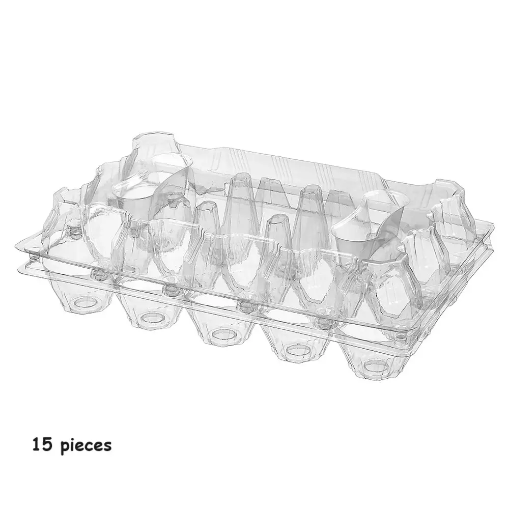 في المخزن 15 صندوق بلاستيك بيضة من البلاستيك الصديق للبيض جاهزة للشحن عبوة بلاستيكية للاستعمال مرة واحدة