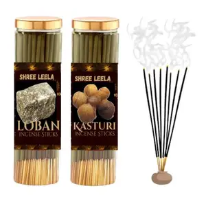 Shree Leela Agarbatti untuk Pooja loban & paket kasturi dari 2 stik dupa alami dengan minyak esensial & bebas arang & rendah