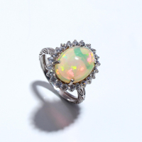Bague en opale éthiopienne naturelle, bague en opale Halo en argent sterling 925, bague en opale de feu véritable, cadeau d'anniversaire