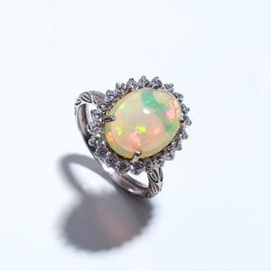 Anillo de ópalo etíope natural, anillo de ópalo de halo de Plata de Ley 925, anillo de ópalo de fuego genuino, regalo de aniversario - Product Image 3