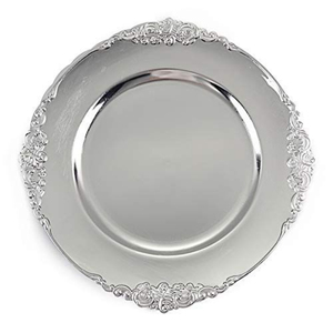 Assiettes rondes en argent fantaisie avec bordure décorative en relief de style antique, assiette à dîner pour les décorations de table de mariage et d'événements - Product Image 1