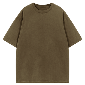 เสื้อยืดผ้าฝ้าย100% ใส่ได้ทั้งชายและหญิงเสื้อยืดสีน้ำตาลถักยูนิเซ็กซ์ทรงหลวมสะพายไหล่ทรงหลวมโอเวอร์ไซส์ทรงสั้นฮิปฮอป - Product Image 1