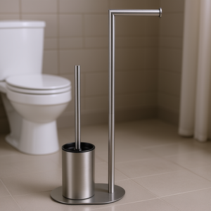 Home Use Space-Saving Bathroom Stand Brushed Stainless Steel Toilet Paper Holder and <b>Floor</b> Mounted Toilet <b>Brush</b> - Product Image 3