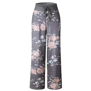 Pantalones rectos florales para mujer, pantalones de chándal de gimnasio y pantalón de cintura alta, estampado de algodón a la moda, envío directo, pantalón/pantalón para mujer - Product Image 1