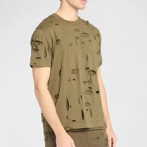 Camiseta con Logotipo Personalizado para Hombre, con Dobladillo Deshilachado, Corte Holgado, Algodón Premium, Proveedor Mayorista OEM ODM - Product Image 2