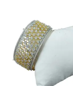 Top Selling Gold Plated COstume Jewelry American Diamond Broad Full Of Cubic Zircon Bracelet Kada