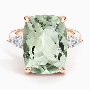 Bague élégante en pierres précieuses Prasiolite pour femme en or massif 14 carats avec diamants de laboratoire bijoux de mariage de luxe vintage - Product Image 5